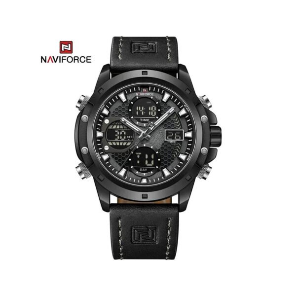 NAVIFORCE 9225 Men's Military Leather Digital Chronograph Watch with LED Display