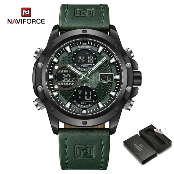 NAVIFORCE 9225 Men's Military Leather Digital Chronograph Watch with LED Display - Image 2