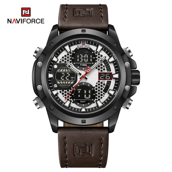 NAVIFORCE 9225 Men's Military Leather Digital Chronograph Watch with LED Display - Image 4